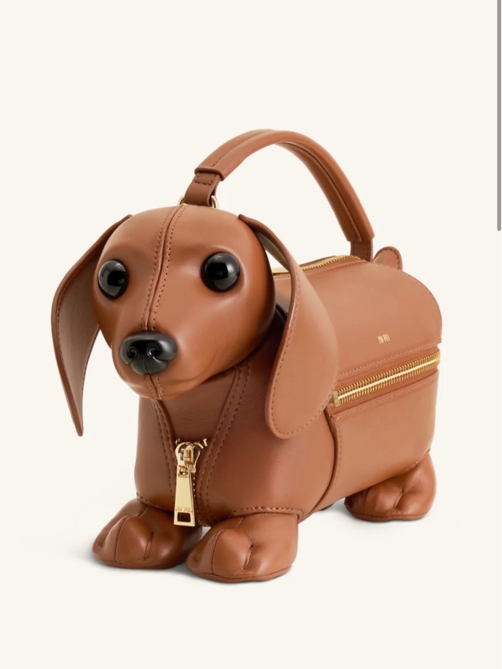 JW PEI Brown Dachshund-Shaped Leather Wristlet Bag